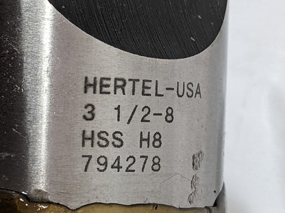 Hertel Straight Flute Tap HSS H8 3-1/2-8 X 2-1/4" SD 8FL 794278