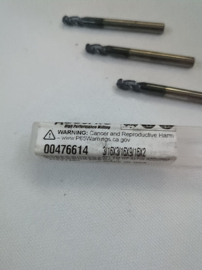ACCUPRO 3 Corner Radius End Mills: 3/16" Dia, 9/16" LOC, 3 Fl 12179664