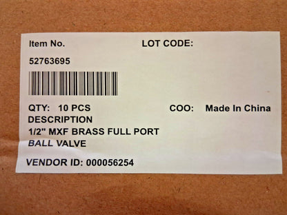 Pro Full Port Manual Ball Valves QTY10 1/2" Pipe Full Port TXMN050