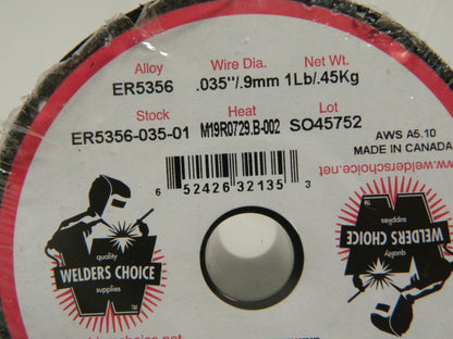 Welders Choice Alum MIG Welding Wire ER5356 0.035" Diam 1 Lb Qty 5 ER5356-0