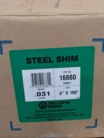 Precision Metal Shim Stock: Roll, 0.0310" Thick, 100" L, 6" W 16660