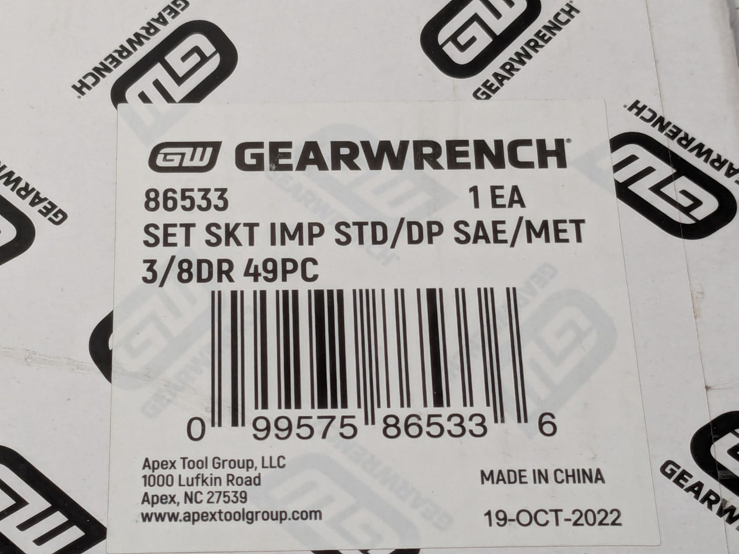 GEARWRENCH 39 Piece Socket Set Deep Impact Standard 3/8" Drive 86533