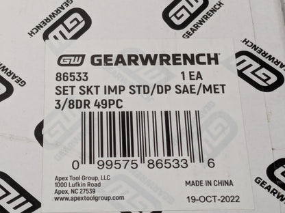 GEARWRENCH 39 Piece Socket Set Deep Impact Standard 3/8" Drive 86533