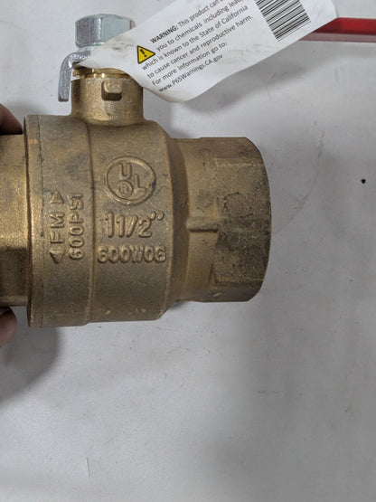 Full-Port Ball Valve: 1-1/2" Pipe, Full Port, Brass, 600 WOG  TXN150