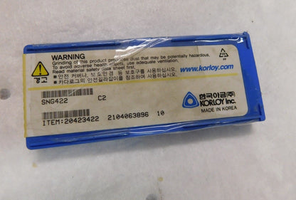 Korloy Carbide Inserts SNG422 Grade C2 QTY 10  20423422