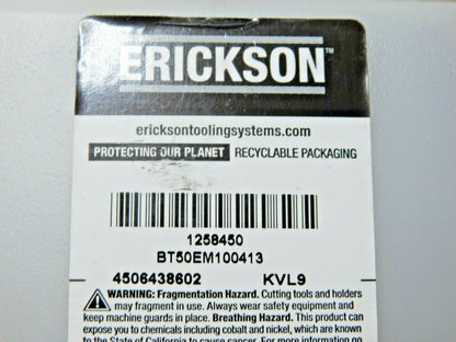 Erickson BT50 End Mill Holder/Adapter 1" Hole Diam BT50EM100413 1258450