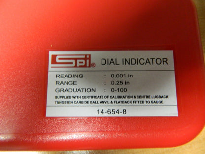 SPI 1/4" Range, 1-100 Dial Reading, 0.001" Graduation Dial Drop Indicator