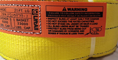 Lift-All Polyester Web Lifting Sling Webmaster 1600 2-Ply 4" W x 20' L