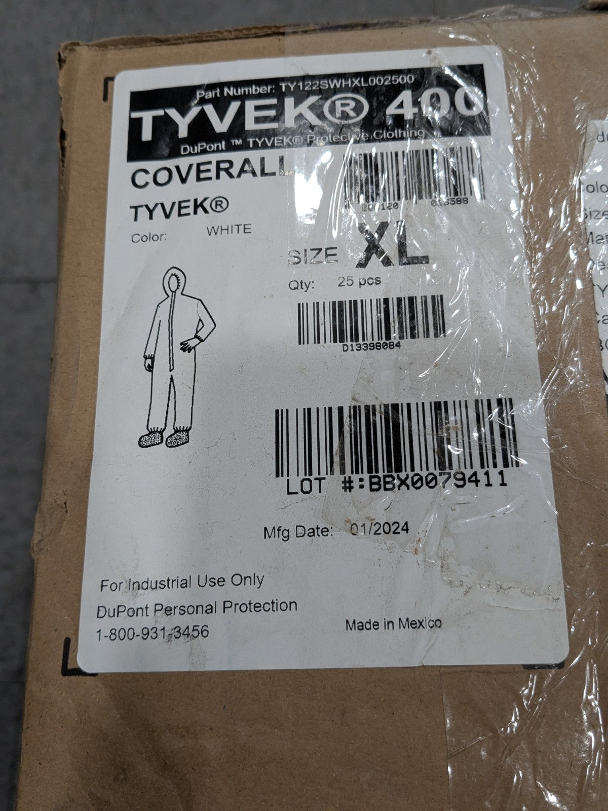Box of 25 DuPont Tyvek 400 Coverall w Attached Boots White XL TY122SWHXL002500
