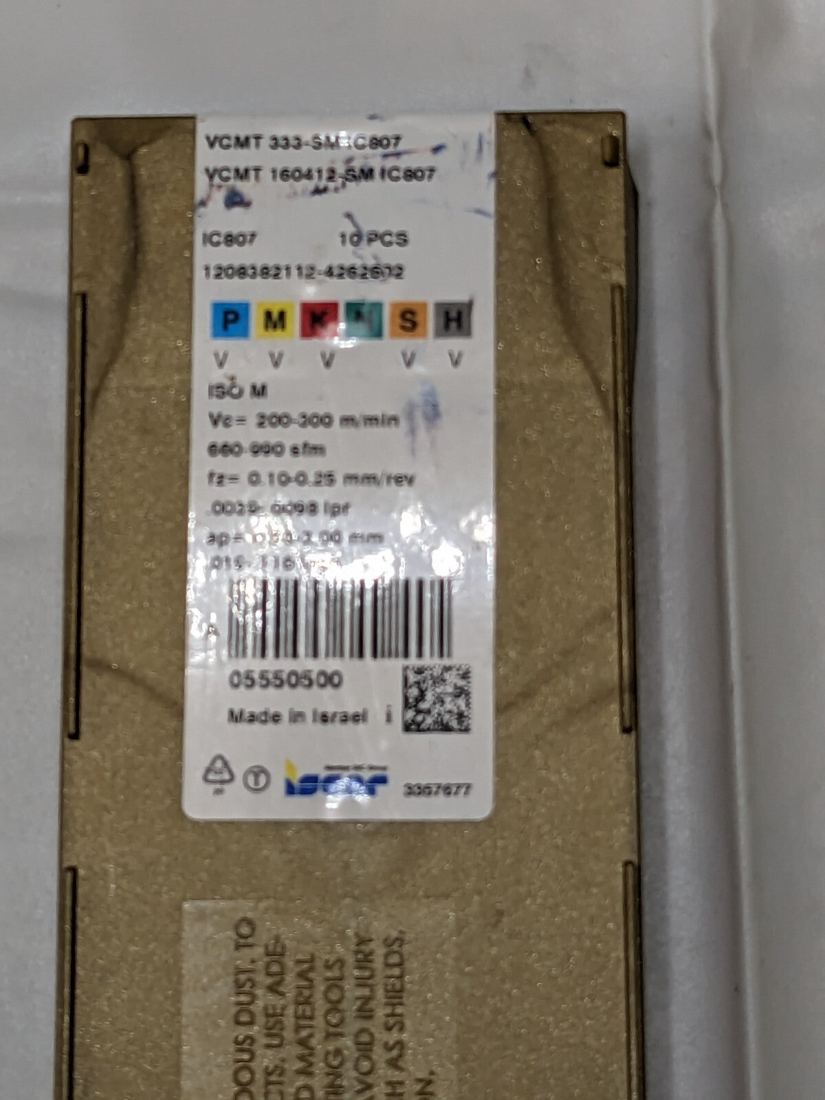 ISCAR Turning Insert: VCMT333SM IC807, Solid Carbide Qty 10 5550500