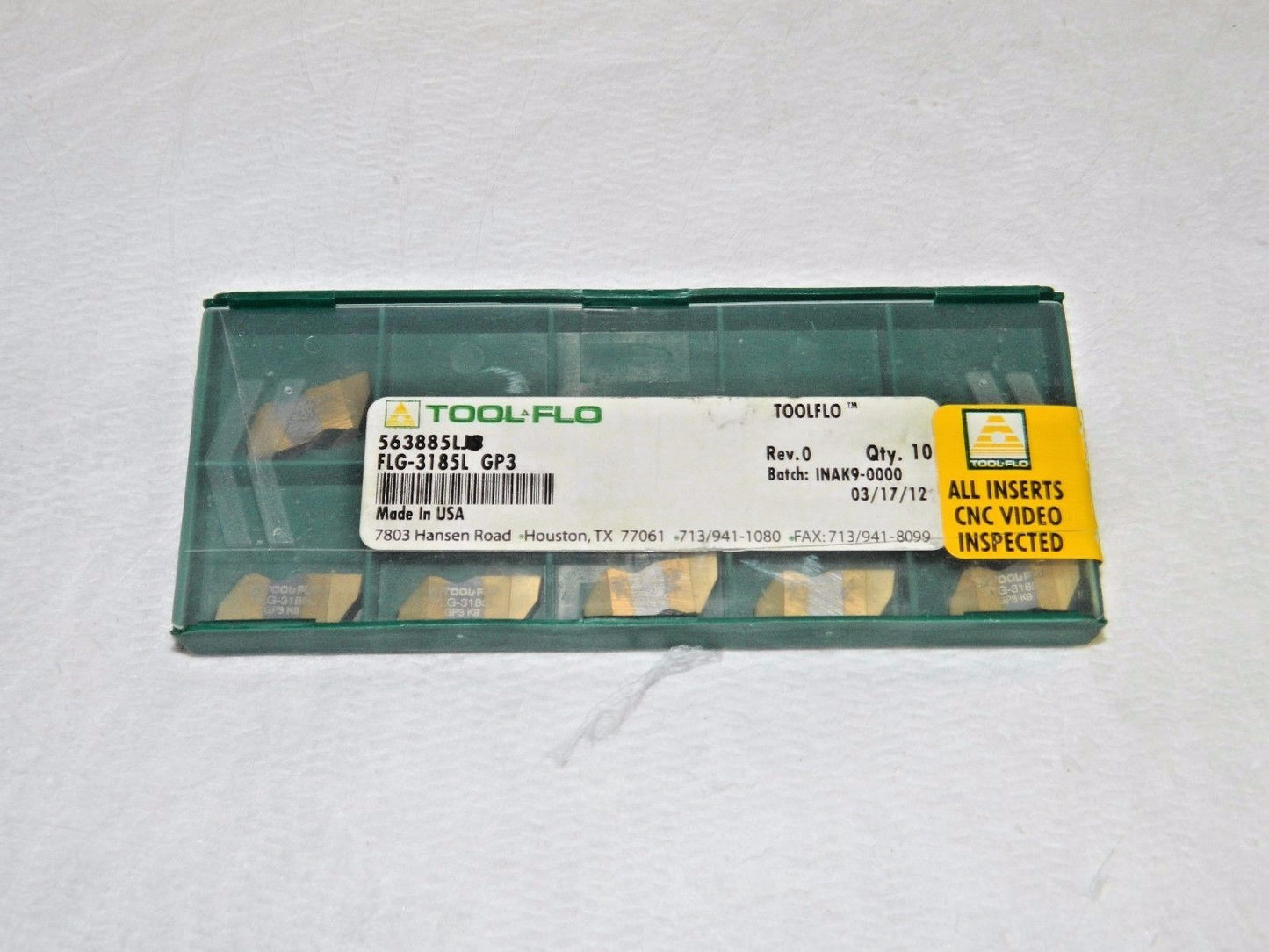 Tool-Flo Carbide Grooving Inserts 563885LJ5R Grade GP3 K9 Qty 10 563885L