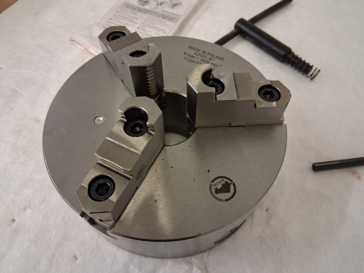 Bison Manual Lathe Chuck 8"Dia 3 Jaw Self-Centering 7-866-0800