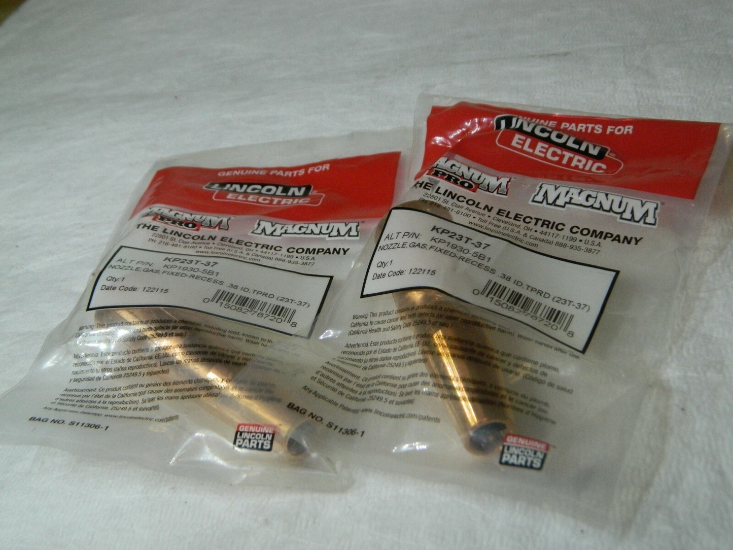 Lincoln Elec MIG Welder Gas Nozzle (Tapered) Air Cooled 250 Amps Qty 2 KP23T-37