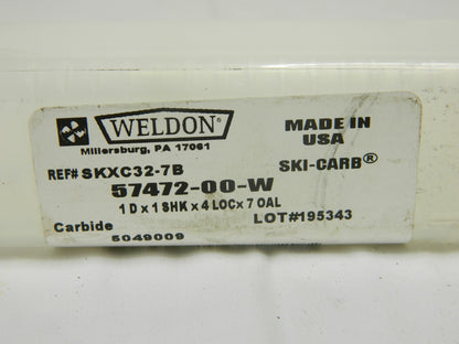 WELDON Square End Mill: 1 " Dia, 4 " LOC, 2 Flutes, Solid Carbide 5747