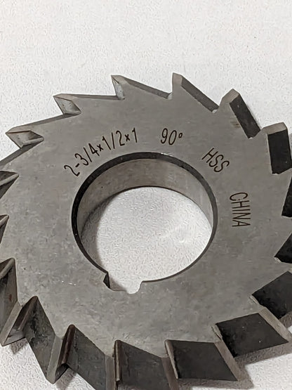Double Angle Milling Cutter: 90 °, 2-3/4" Dia, 1/2" Width, 1" Arb
