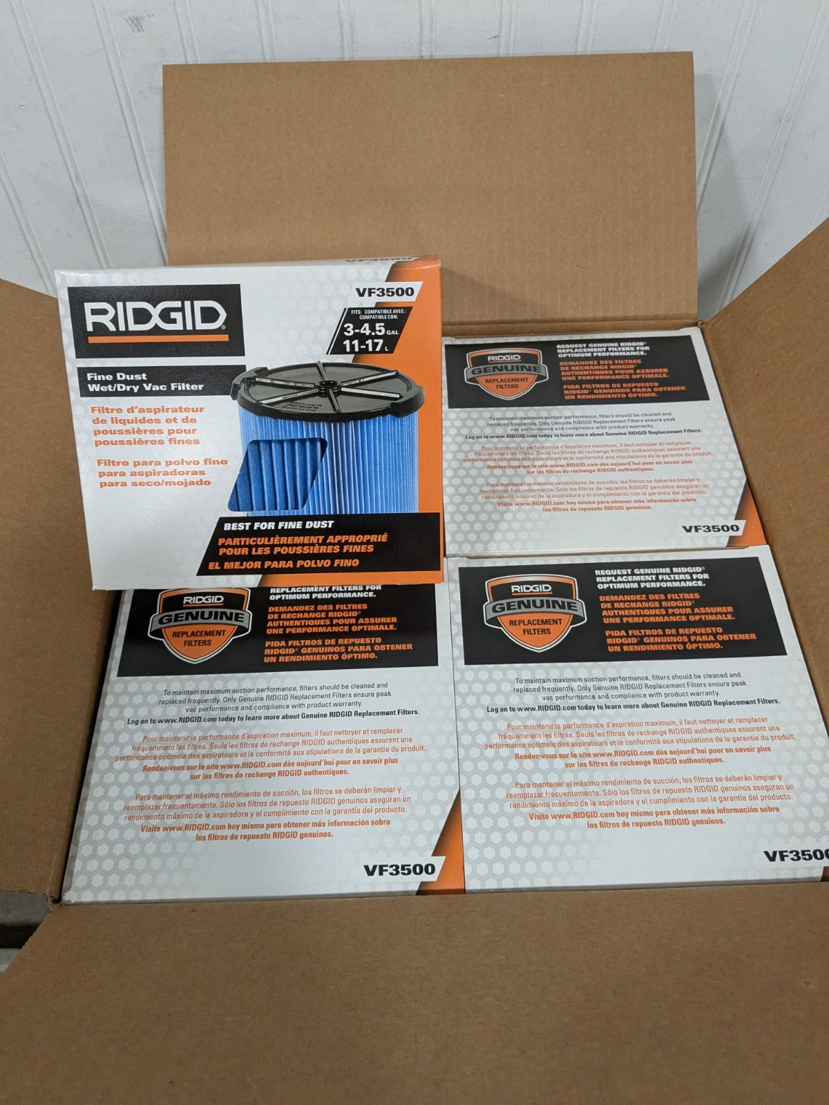 Ridgid Vacuum Cleaner High-Efficiency Filter: Dry &amp; Wet Pickup Box of 4 VF35