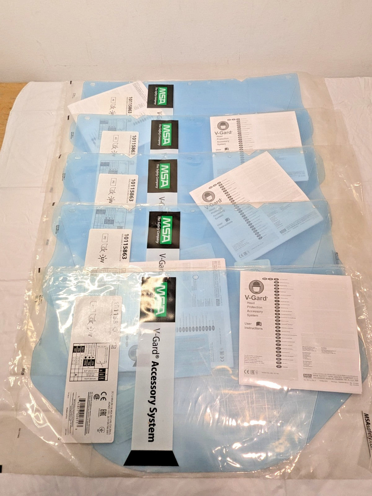 5 PK MSA V-Gard Face Protection Visors Contoured Clear PC 9.5"x17"x.04" 10115863