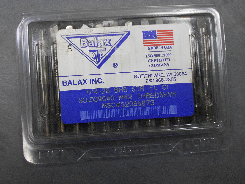 Balax 1/4-28 BH5 STR FL CI Thredshaver Cutting Taps M42 Series BX600  QTY 12