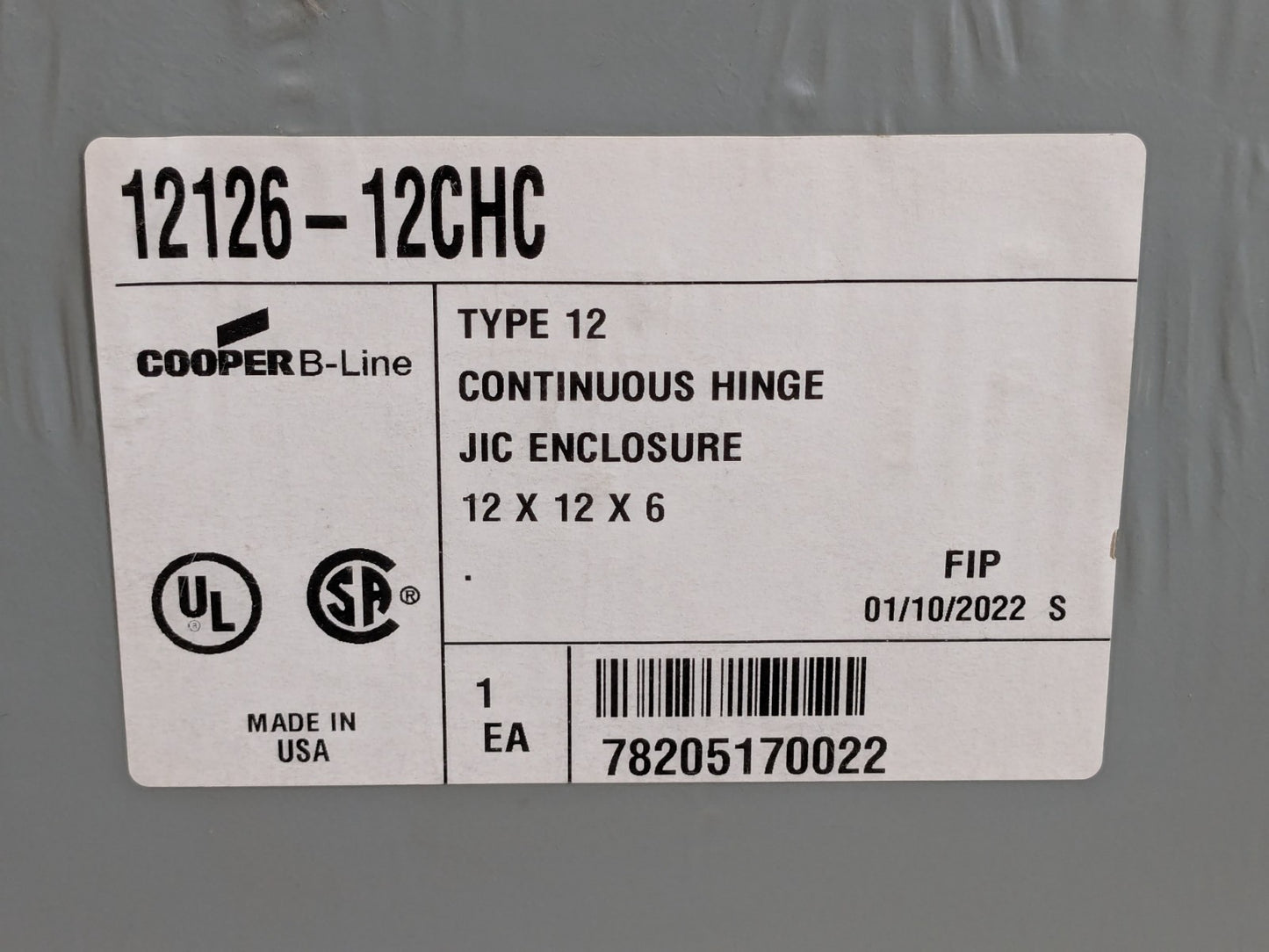 Cooper B-Line Continuous Hinge JIC Enclosure Panel 12 x 12 x 6 Steel Gray