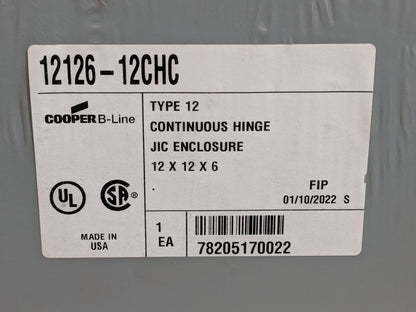 Cooper B-Line Continuous Hinge JIC Enclosure Panel 12 x 12 x 6 Steel Gray