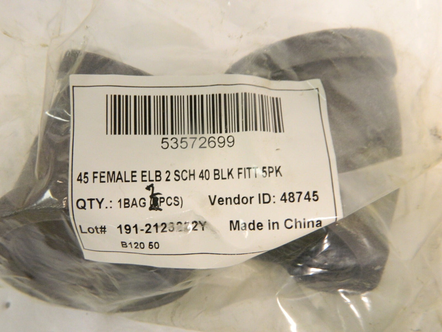 Pro Size 2" Class 150 Malleable Iron Black Pipe 45° Elbow Qty 4 MDB120 50-5