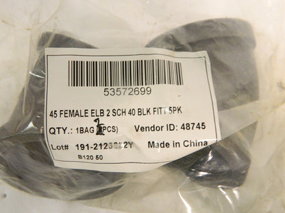Pro Size 2" Class 150 Malleable Iron Black Pipe 45° Elbow Qty 4 MDB120 50-5