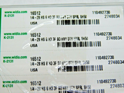 PACK of 6 Widia GTD Spiral Flute Taps HSS 1/4-28 H3 3FL 16512 2748034