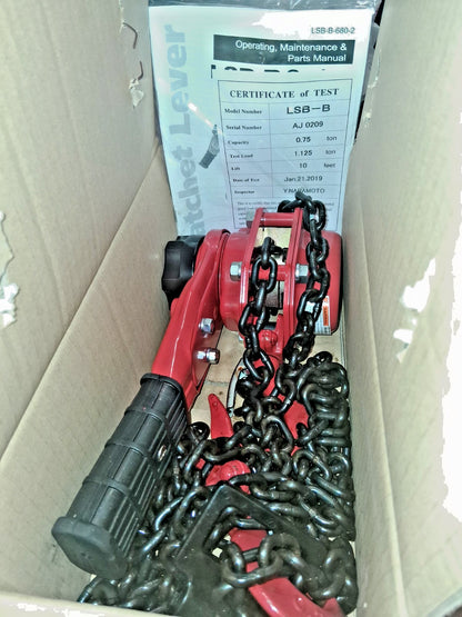 Coffing Lift Height Chain Manual Lever Hoist  1,500 Lb 10' 09421W