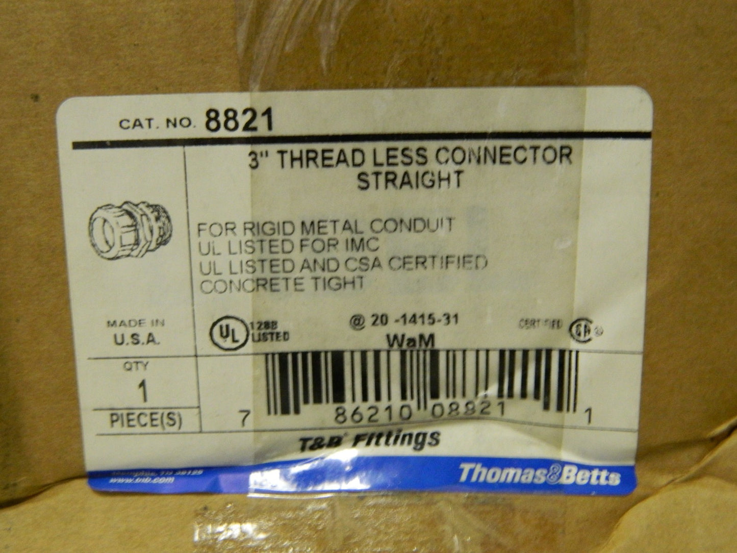 Thomas &amp; Betts Straight Compression (IMC) Connector 3" Trade 8821