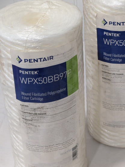 (4) Pentair Water Cartridge Filter: 4-1/2" OD, 9-7/8" L, 50 micron WPX50BB97P