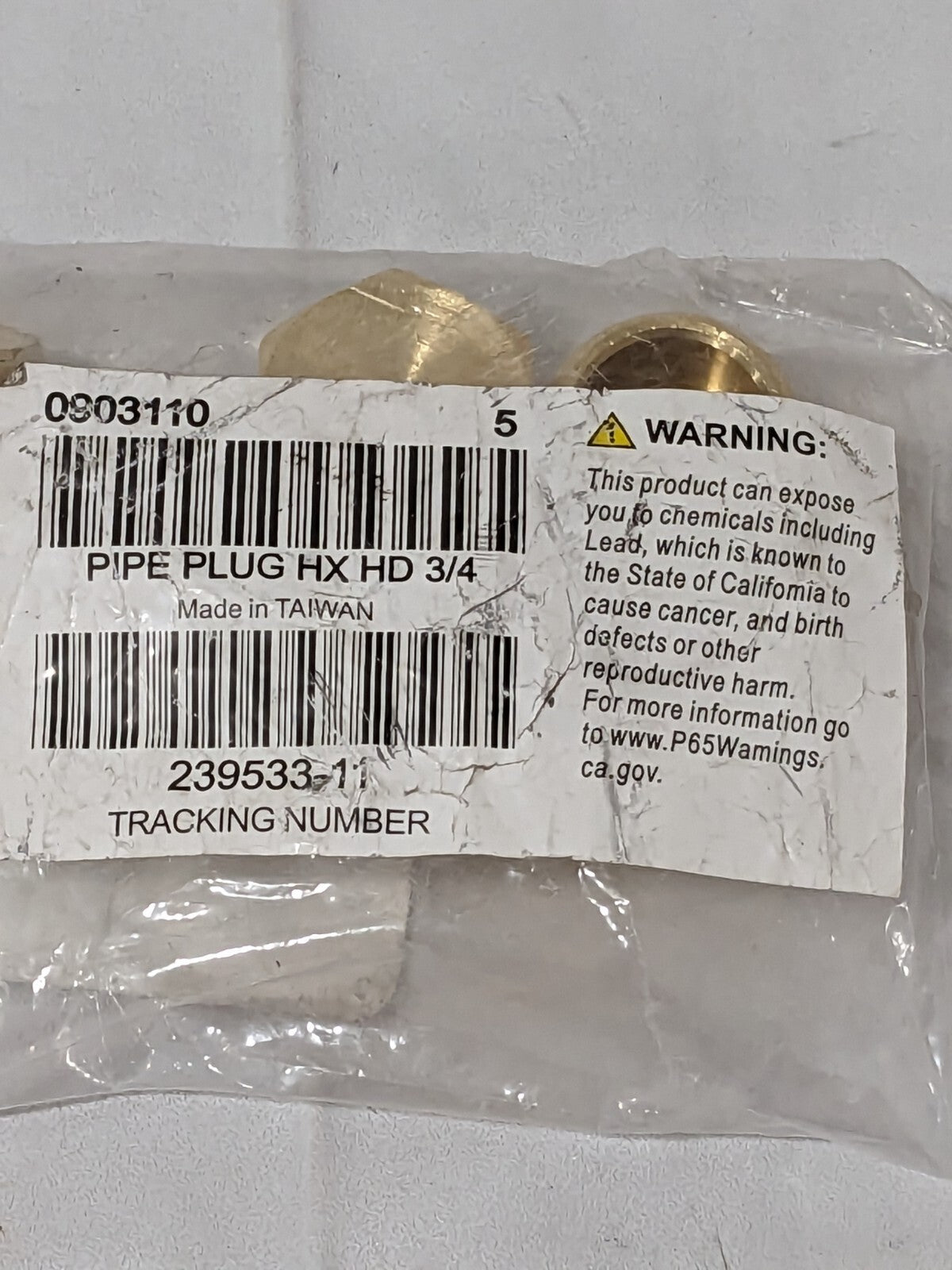 Industrial Pipe Hex Plug: 3/4" Male Thread, MNPTF Qty 5 3152X12