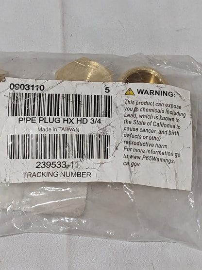Industrial Pipe Hex Plug: 3/4" Male Thread, MNPTF Qty 5 3152X12