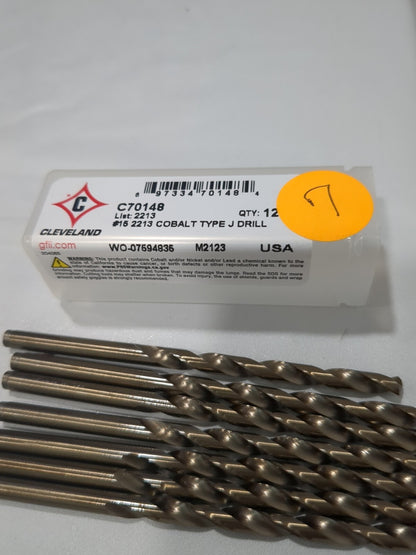 CLEVELAND 7pc Jobber Length Drill Bits #15 0.1800 Dia 135 deg Cobalt C70148