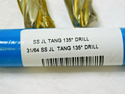 RRT Jobber Length Tanged Drills SS 31/64" Diam 135° Split Point Qty 2 26913