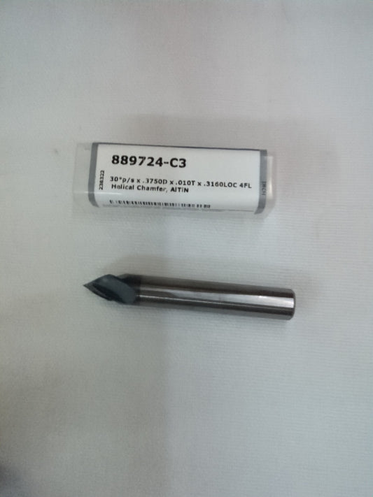HARVEY TOOL Chamfer Mill: 3/8" Dia, 4 Fl 889724-C3