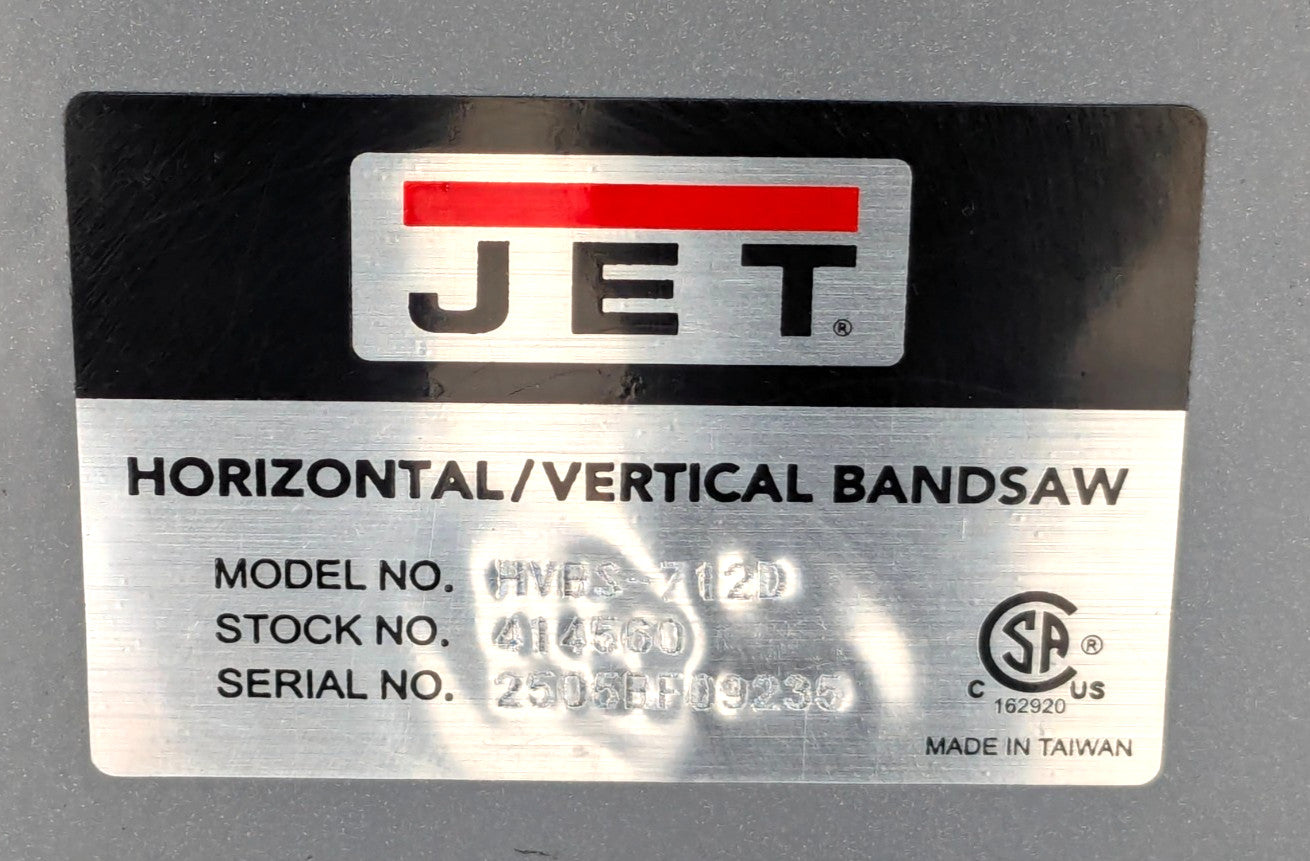 Jet 7x12" Horizontal &amp; Vertical Bandsaw 115V 3/4HP HVBS-712D   *Shippin