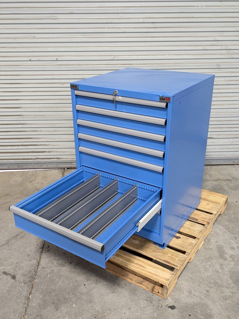 Lista Modular Storage Cabinet 7 Drawer 41" H. x 28" W. x 28" D. Steel Blue