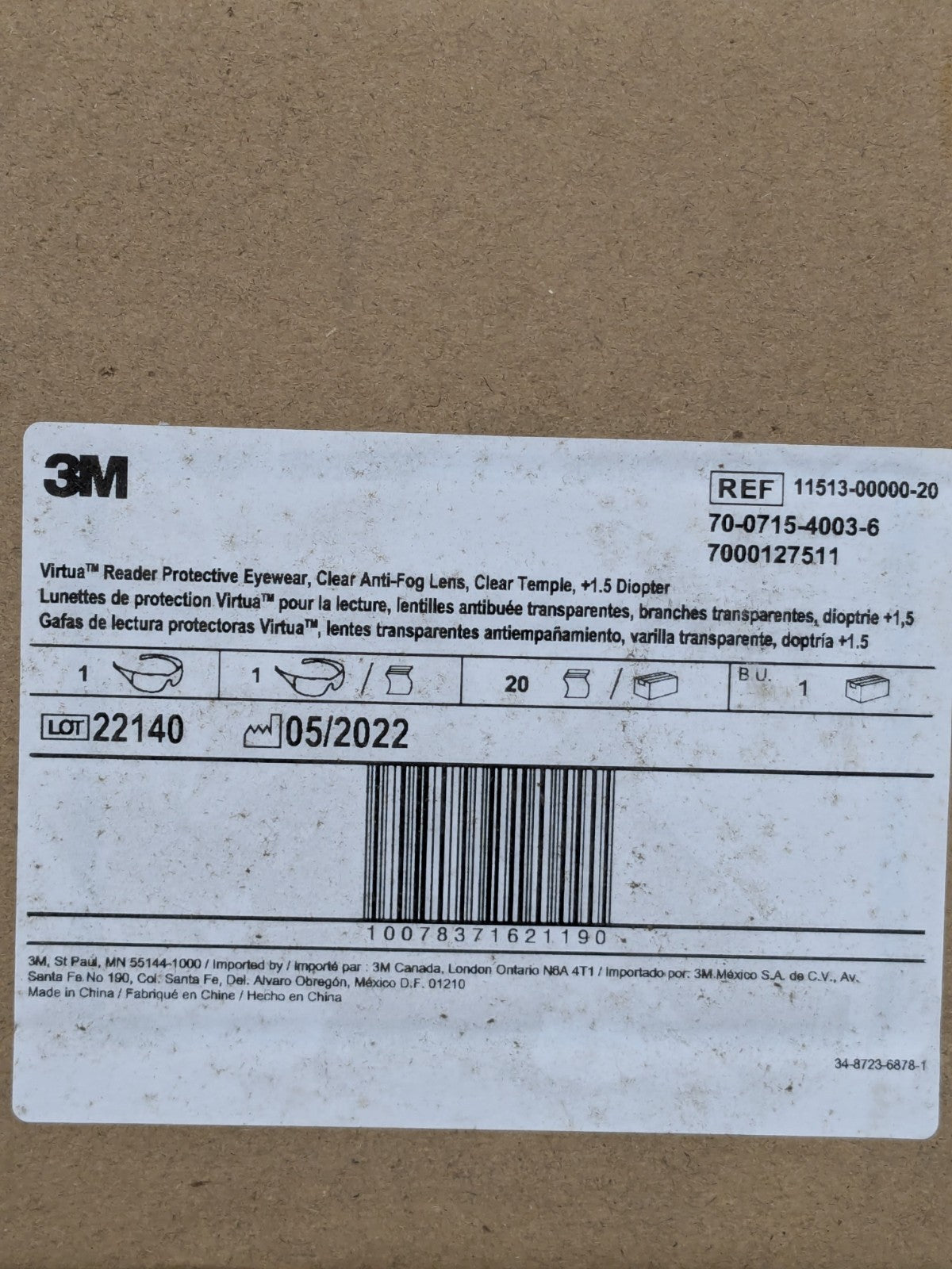 3M Magnifying Safety Glasses: 1.50, Clear Lenses Box of 20 7000127511