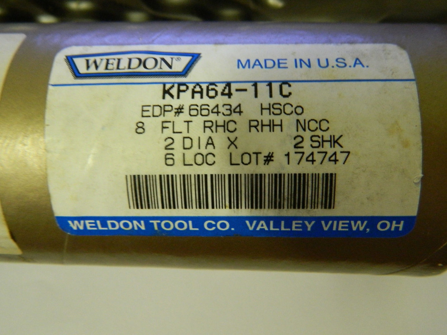 Weldon  8FL 2" x 2" x 6" x 9-3/4" HSCo Uncoated End Mill KPA