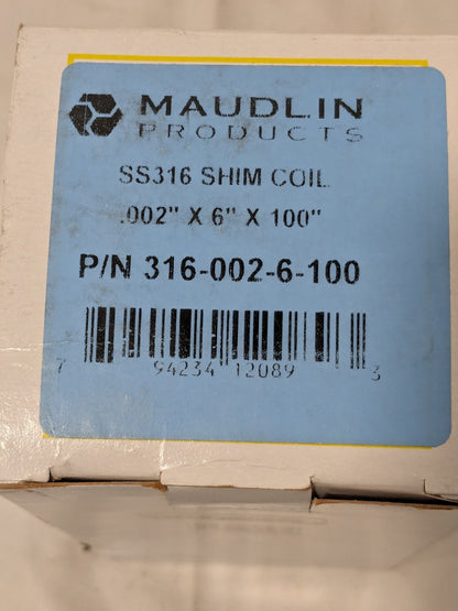 Maudlin Metal Shim Stock: Roll, 0.0020" Thick, 100" Long, 6" Wide 316-002-6-100