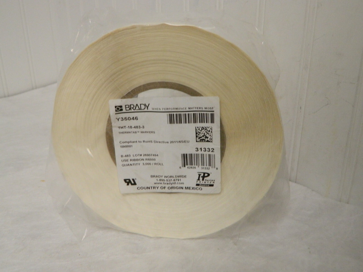 Brady 3" Thermal Label 3X1 WHITE 3000/RL Gloss Labels 31332