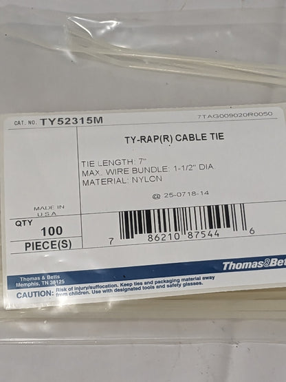 T&B Cable Tie Duty: 7" Long, Natural, Nylon, Standard Qty 100 TY52315M