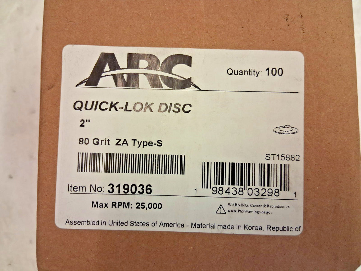 ABC Abrasive Quick Change Discs 100pk S-Lock 2" Dia 80 Grit 319036