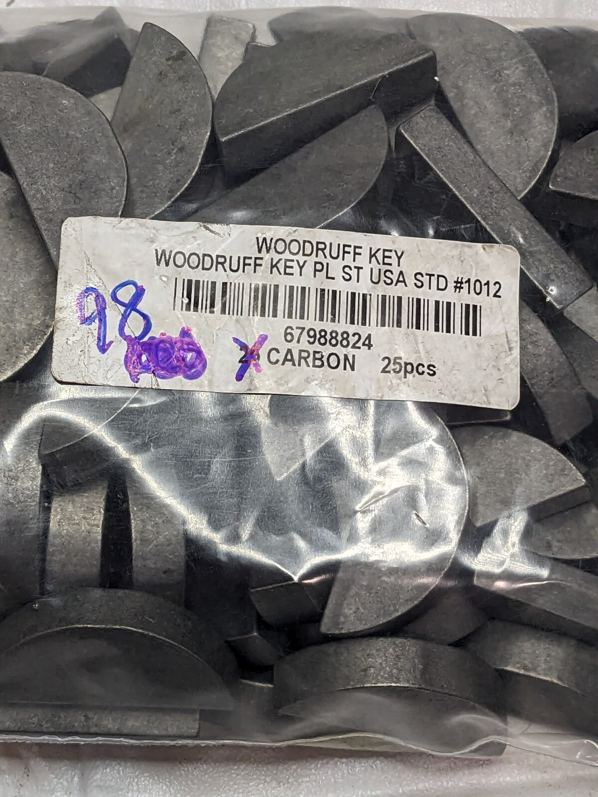 #1012 Standard Woodruff Key 1-1/2 Long x 5/16 Wide, Steel Qty 98 25CARBON