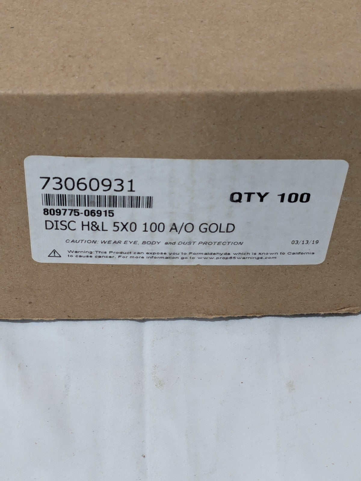 Hook & Loop Disc: 5" Dia, 100 Grit, Coated, Aluminum Oxide Qty 100 809775-06915