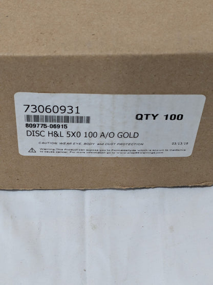 Hook & Loop Disc: 5" Dia, 100 Grit, Coated, Aluminum Oxide Qty 100 809775-06915