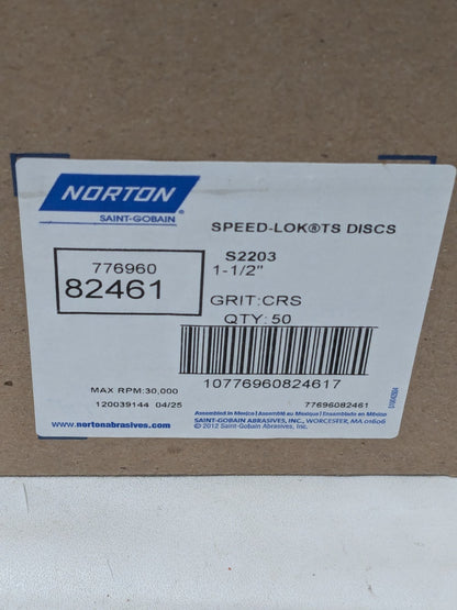 Norton 1-1/2" Speed-Lok TS Discs, Grit: CRS, 30,000 Max RPM Qty 50 77696082461