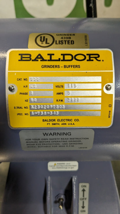 BALDOR RELIANCE Bench Grinder 6" Wheel Dia 1-1/4" Arbor Hole 3600 RPM .5 HP 500