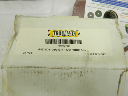 TRU-MAXX AO Fiber Disc: 4-1/2" Disc Dia, 7/8" Hole, 36 Grit Qty 50 04010732