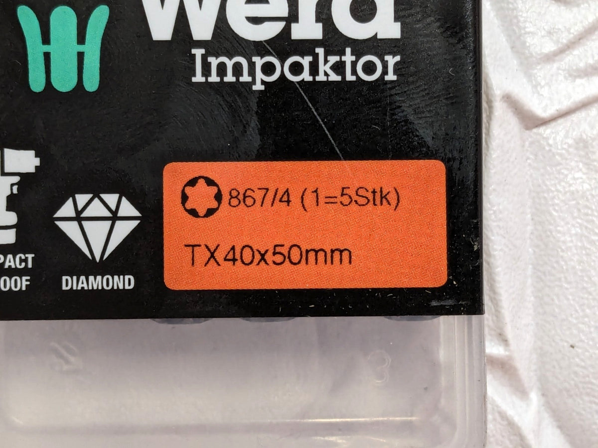 5PCS/PACK Wera Torx Impaktor Bits Diamond Coat TX40x50mm 867/4 IMP 05057667001